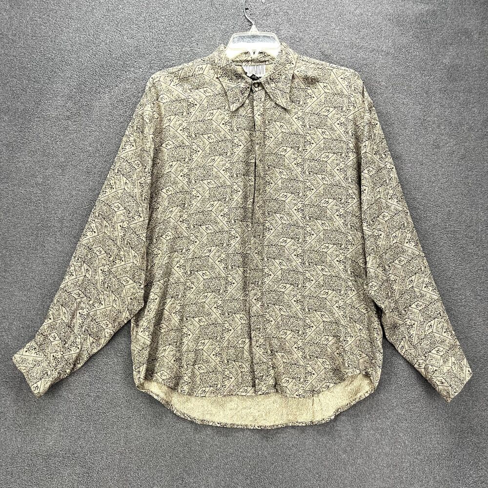 Vintage Button Up Shirt Medium Geometric long Sleeve Retro Preppy Loose Casanova